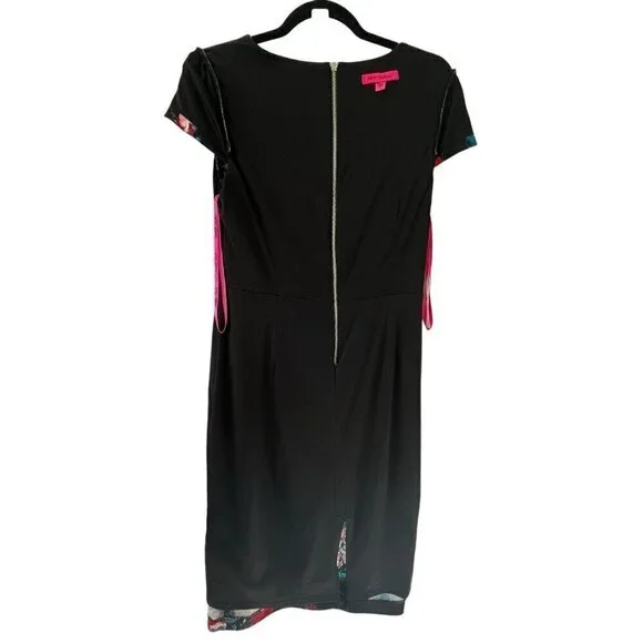 Betsey Johnson Sz 6 Black Floral Midi Bodycon Career Dress Office Siren Party - Picture 8 of 14
